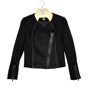Cache‎ Black Faux Suede Studded Asymmetrical Moto Jacket Women's Size M